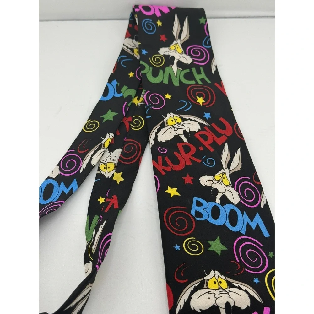 Vtg 1992 WB Balancine Looney Tunes Colorful Wile E Coyote Silk Tie Sound Effects